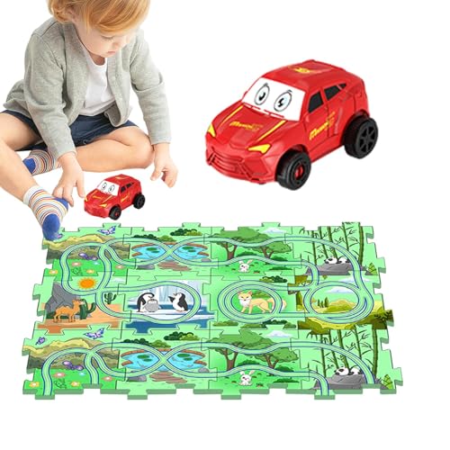 Chaies Puzzle Racer Kinder-Autobahn-Set,Puzzle-Autobahn,Autospielzeug Puzzlebrett Rennstrecke - Puzzle Racer Feinmotorikspielzeug, Puzzlebahn Lernspielzeug Landthema für Kinder ab 3 Jahren von Chaies