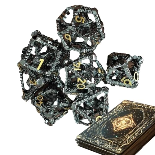 Chaies Rollenspiel Dragon Dice, Metal Hollow Dice Set,Hohlpolyedrische RPG -Würfelset | Einzigartige Familienbrettspiele Rollenspiel Accessoires für Kinder, Erwachsene, Männer, Frauen von Chaies