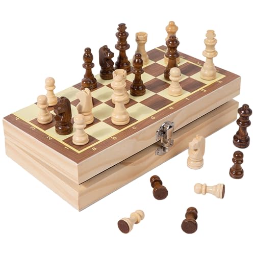 Chaies Schachbrett aus Holz, Schachbrettspiel | Tragbares Desktop-Schachspiel aus Holz - Schachspielset, klappbares Schachbrett, Reiseschachspielzeug mit integriertem Stauraum für von Chaies