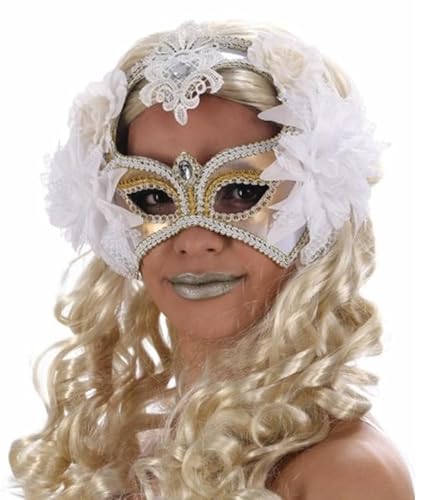 Chaks 12168 Große Bahia Karneval Maske mit Spitze, Weiß/Gold von Chaks