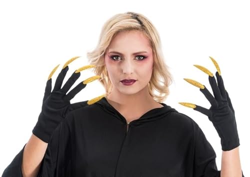 Chaks 13110-81, Halloween-Handschuhe, Schwarz, mit goldfarbenen Nägeln von Chaks