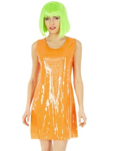 Chaks C4441S Kleid Disco mit Pailletten, Orange, Größe S von Chaks