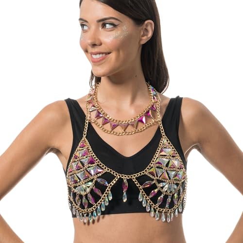 Chaks – Goldene Bikini Körperkette für Frauen mit funkelnden bunten Kunststoff Diamanten für Festivals & Strandpartys Chaks – Goldene Bikini Körperkette für Frauen mit funkelnden bunten Kunststoff Diamanten für Festivals & Strandpartys von Chaks