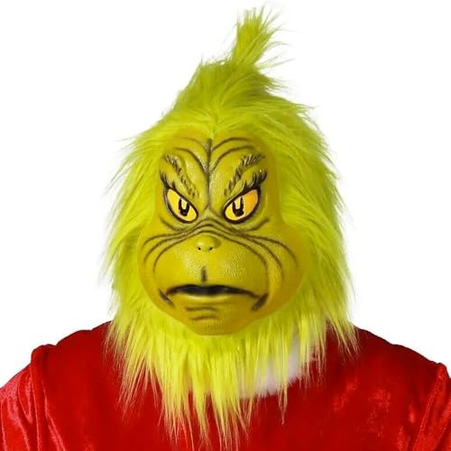 Chaks - Grinch-Maske mit Kroken-Mittel, behaart grün, für Erwachsene – Kostümzubehör – Cosplay für Karneval – Thema: von Chaks