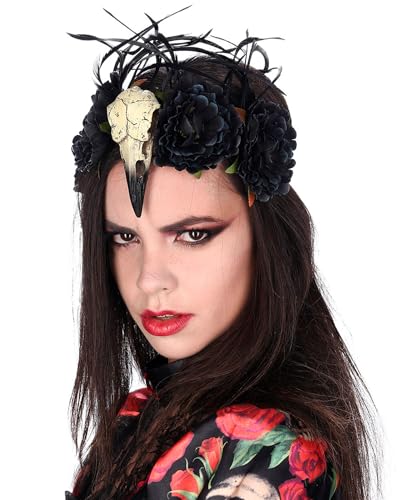 Chaks Haarband VAUDOU Schädel Vogel Blumen Schwarz – Zubehör für Verkleidung – Cosplay für Halloween – Thema(e): von Chaks