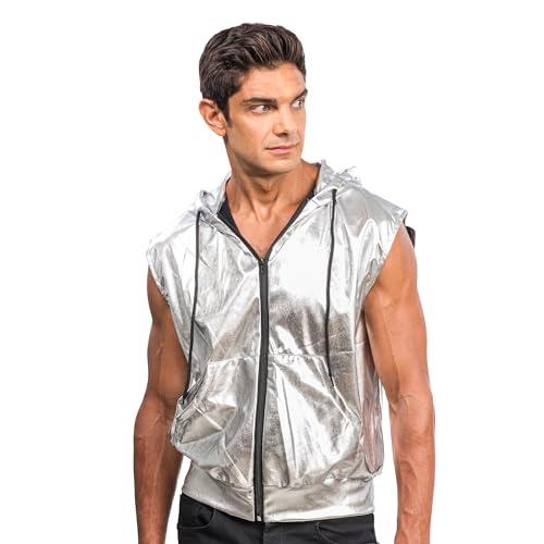 Chaks - Kapuzenjacke, metallic, ärmellos mit Reißverschluss, Weste für Festival, Party, Disco Mottoparty Chaks - Kapuzenjacke, metallic, ärmellos mit Reißverschluss, Weste für Festival, Party, Disco Mottoparty von Chaks