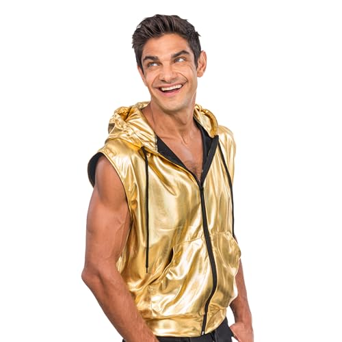 Chaks - Kapuzenjacke, metallic, ärmellos mit Reißverschluss, Weste für Festival, Party, Disco Mottoparty Chaks - Kapuzenjacke, metallic, ärmellos mit Reißverschluss, Weste für Festival, Party, Disco Mottoparty von Chaks