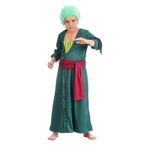 Chaks One Piece Kostüm Pirat Lorenor Zoro für Kinder Gr. 128-152 Anime Fasching Karneval Cosplay OnePiece (140) von Chaks