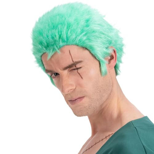 Chaks One Piece Perücke Pirat Roronoa Zoro grün für Herren Kostüm-Zubehör Fasching Karneval Cosplay Lizenz-Perücke von Chaks