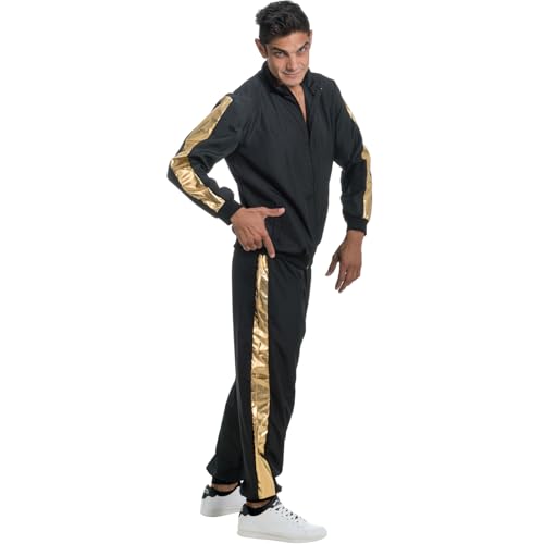 Chaks Rapper Kostüm Musiker Rap-Gott für Herren Gr. M-XL Trainingsanzug Schwarz Gold 90er 80er Mottoparty Fasching Karneval (L) von Chaks