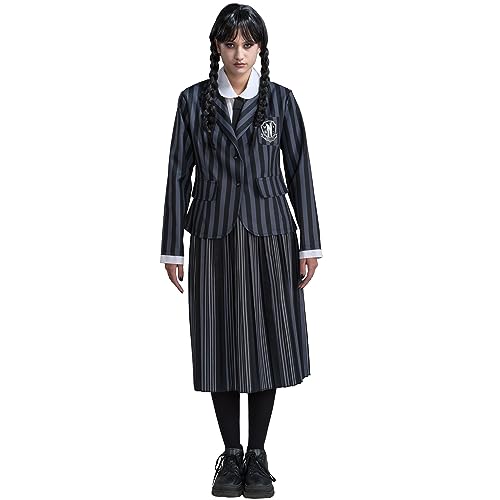 Chaks Wednesday Kostüm Schuluniform Nevermore Wednesday Addams für Damen Gr. XS-L schwarz Fasching Halloween (L) von Chaks