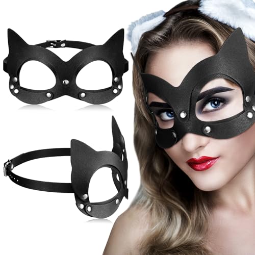 Chalyna Halloween Katzen Maske Damen Maskerade Maske Schwarze Halloween Katze Augenmaske Halbes Gesicht Maske für Frauen Halloween Party Cosplay Kostüm Zubehör (Neuartiger Stil) von Chalyna