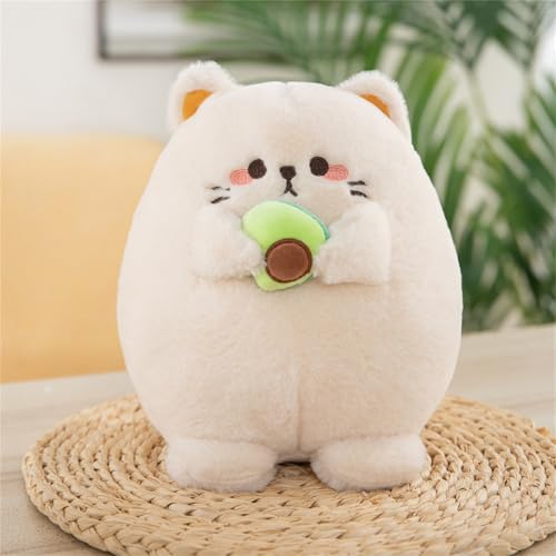 Champracer Katze mit Avocado, Flauschiges Stofftier Kuscheltier, Plüschkissen Spielzeug Geschenk für Kinder Mädchen Jungen (25 cm,Beige) von Champracer