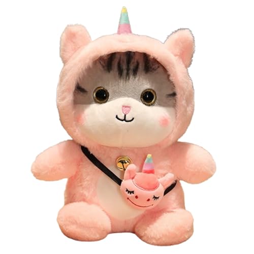 Katze Plüschtier, Cartoon Katze Tier Stofftier Plüsch Puppe, gekleidet in Dinosaurier Kostüm Weiche Kuscheltiere, Süße Katze Kuscheltier für Kinder Jungen Mädchen Geschenk (35 cm,Einhorn) von Champracer