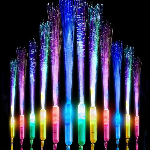 12 StüCk Led LeuchtstäBe,Knicklichter Party Set,Bunte Glow Sticks,Knicklichter Kinder Mit 3 Multicolor Lichtmodi,Bunte Glasfaser-LeuchtstäBe,FüR Party Deko Hochzeiten Silvester Feuerwerk Party von ChaneeHann