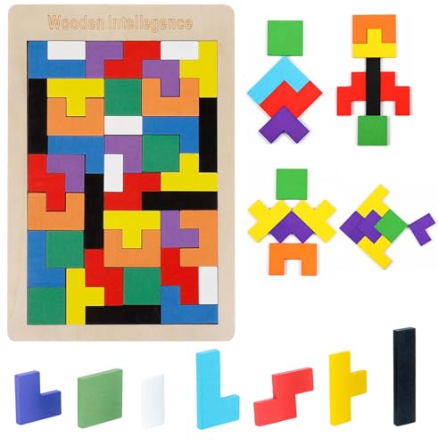 40 Stück Tangram Puzzle Gehirntraining Spielzeug für Kinder,Tangram Puzzle Kinder, Montessori Spielzeug, Geometrische Blöcke Holz Puzzle Box Gehirn Spiele für Kinder frühe Pädagogische von ChaneeHann