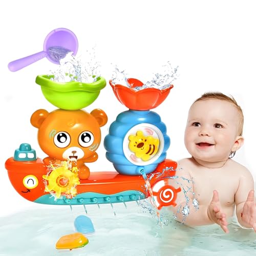 Badewannenspielzeug Baby,Badespielzeug Baby ab 6 Monate,Wasserspielzeug Badewanne-Saugnapf Spielzeug Baby mit Lieber Bär,Biene und Buntes Boot,Geschenk für Jungen und MäDchen Geburtstag ab 1 2 3 von ChaneeHann