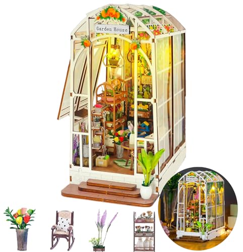 Book Nook Kits, Garden House, DIY Miniatur Haus mit Möbeln und Led Lampe, 3D Puzzle Booknook Miniatur Haus Modellbausatz, Buchstützen Dekor, DIY Puppenhaus für Erwachsene Kinder Geburtstag von ChaneeHann