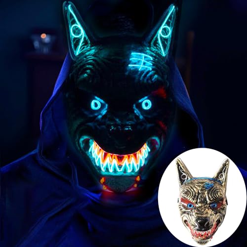 ChaneeHann LED Werwolf Maske Halloween Cosplay Maske Maskerade Horror-gesichtsmaske 3 Blinkmodi Rigid Plastic LED Maske Halloween Neon Horror Fun von ChaneeHann