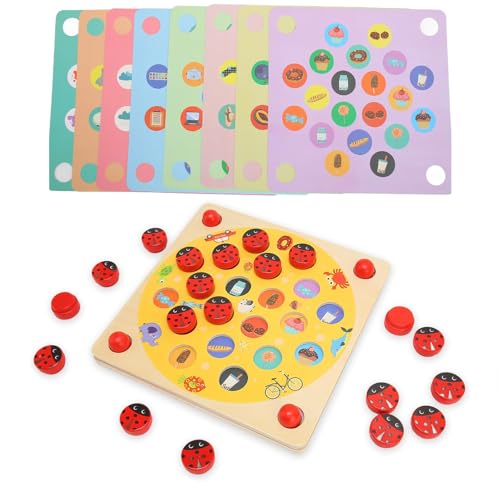 ChaneeHann Memory Spiel Holzpuzzle für Kinder,Montessori Spielzeug ab 3 4 5 Jahre mit 8 Lustigen Mustern,Memory Spiele ab 2 3 4 Jahren,Geschenk MäDchen Junge,Kinderspielzeug Ladybugs Holzspielzeug von ChaneeHann