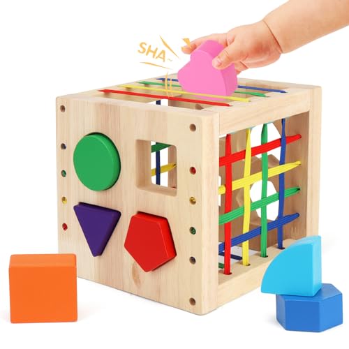 ChaneeHann Sortierspiel Montessori Steckwürfel ab 1 Jahr,Baby Sensorische Spielzeug,Lernspielzeug Motorikwürfel mit 8 Steckbausteinen,Holzspielzeug für Kinder ab 1 2 3 Jahre von ChaneeHann