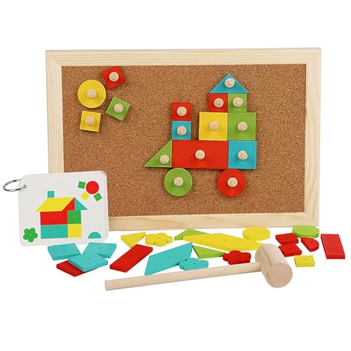 Hammerspiel für Kinder ab 3 Jahre,Motorikspielzeug Hammer und Nagelspiel mit Korkplatte und Mehrfarbig Blöcke,Holz Puzzle Spielzeug die Motorischen Feinmotorik und Kreativität des Kindes Geschenke von ChaneeHann