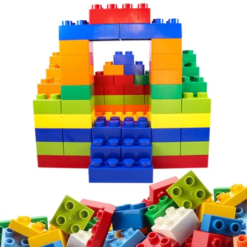 Klassische Bausteine Set, 100 Teile Steine in 5 Farben, Groß Bausteine, kompatibel mit führenden Marke, für Kleinkinder ab 2 Jahren, Set für Kreatives Spielen Lernspielzeug für Jungen und Mädchen von ChaneeHann