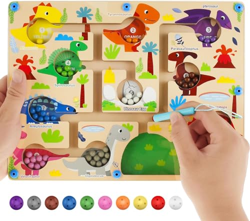 ChaneeHann Magnetspiel Labyrinth Spielzeug- Zahlen Farben Lernen Sortierspiel, Holz, Montessori Spielzeug für ab 2 3 4 5 Jahre Magnete Kinder Motorikspielzeug Geschenk Mädchen Junge von ChaneeHann