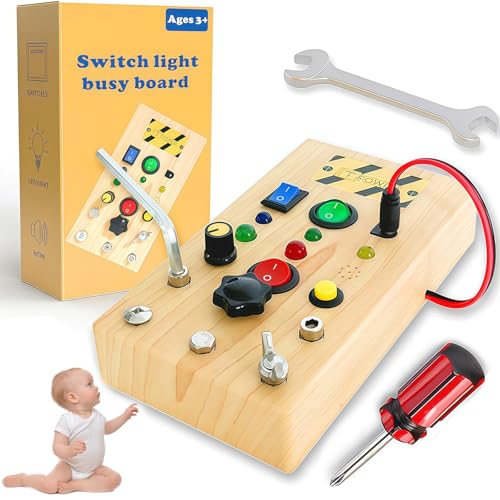 Montessori Busy Board Holz Activity Board Mit LED-Schaltern & Verschiedenen Schrauben, Sensorik Motorikbrett Kleinkinder Spielzeug Lern- & STEM Spielzeug Für Babys Und Kinder 2-5 Jahre Jungen Mädchen Montessori Busy Board Holz Activity Board Mit LED-Schaltern & Verschiedenen Schrauben, Sensorik Motorikbrett Kleinkinder Spielzeug Lern- & STEM Spielzeug Für Babys Und Kinder 2-5 Jahre Jungen Mädchen von ChaneeHann