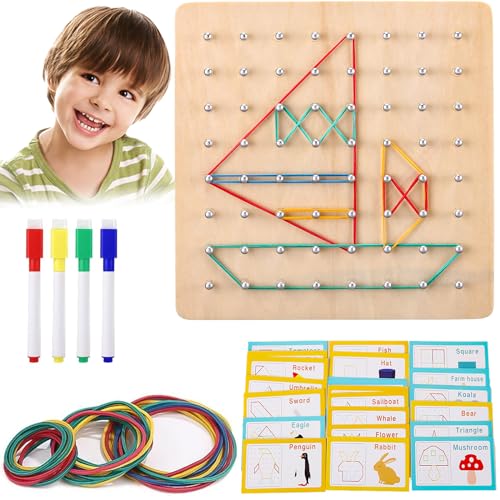 Montessori Spielzeug Ab 3 Jahre, Holz Geoboard Holzspielzeug, Montessori Wooden Geoboard, Lernspielzeug Montessori Motorikspielzeug, Lernspielzeug für Kinder, Phantasie&Kreativität Der Kinder Anregt von ChaneeHann