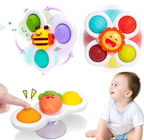 Saugnapf Spielzeug Baby, 3PCS Fidget Toys,Saugnapf Spinner Spielzeug,Sensorik Spielzeug für Baby, Baby-Bade-Kreisel-Spielzeug, Lustige Insektenmuster Wasserspielzeug für Fenster und Badewannen von ChaneeHann