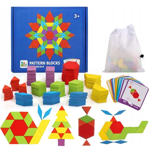 Tangram Kinder,Holzpuzzles Spielzeug mit 155 Geometrischen Formen,24 Karten und 1 Aufbewahrungstasche,Lernspielzeug für Kinder MäDchen und Jungen ab 3 Jahr,Konzentrationsspiele für Kinder ab 5 von ChaneeHann