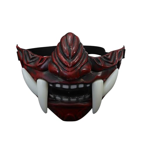 Changtai Japanischer Samurai Oni Halbmaske, Hochwertig Cosplay Prajna Maske Dämonen Gesichtsabdeckung Ghostface Horror Maske Halloween Deko Kostüm Masken Geschenke für Erwachsene und Kinder von Changtai