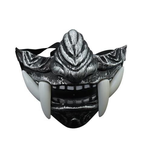 Changtai Japanischer Samurai Oni Halbmaske, Hochwertig Cosplay Prajna Maske Dämonen Gesichtsabdeckung Ghostface Horror Maske Halloween Deko Kostüm Masken Geschenke für Erwachsene und Kinder von Changtai