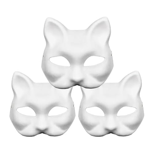 Changyina 3/5/10 Stück leere Maske halbes Gesicht handbemalte Katze Fuchs Maske Anime Dämon Slayer Maskerade Halloween Festival Cosplay Prop(3Pcs) von Changyina