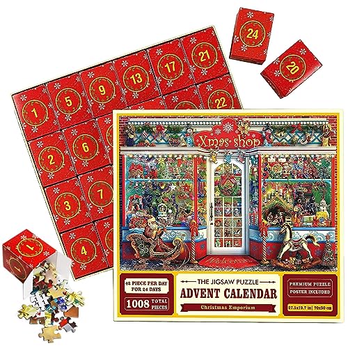 Chansunokku Puzzle Adventskalender 2023, Weihnachten Jigsaw Puzzle Für Erwachsene Kinder, Weihnachten Countdown Kalender Mit 24 Boxen Puzzles, Familienurlaub-Puzzle Hausdekoration (Stil A) von Chansunokku