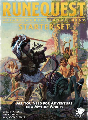 RuneQuest: Starter Set – Boxed Beginner RPG Set for RuneQuest in Glorantha – 4 Rulebooks, 3 Adventures, Maps, Dice, Pre-Generated Characters & Solo Scenario RuneQuest: Starter Set – Boxed Beginner RPG Set for RuneQuest in Glorantha – 4 Rulebooks, 3 Adventures, Maps, Dice, Pre-Generated Characters & Solo Scenario von Chaosium