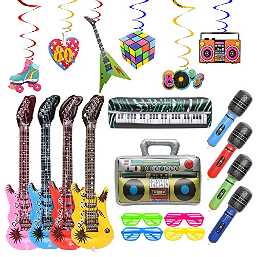 20 Stück Luftgitarren zum Aufblasen Aufblasbare Instrumente Spielzeug Mikrofon Lautsprecher Tastatur Gläser Luftgitarre Rockstar Aufblasbare Party Props Party Supplies Favors Ballons von Charfia