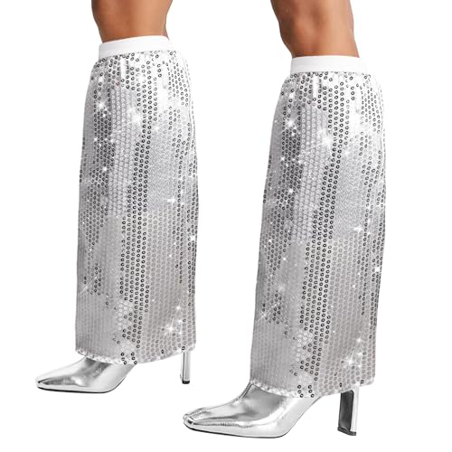 Abba Kostüm Damen, Pailletten Stulpen Damen Disco Kostüm Damen, 70s Disco Style Glitzer Kostüm Damen Schlager Outfit Damen, Retro Hippie Stulpen Disco Outfit Damen Karneval Fasching Discokugel Kostüm von Charfia