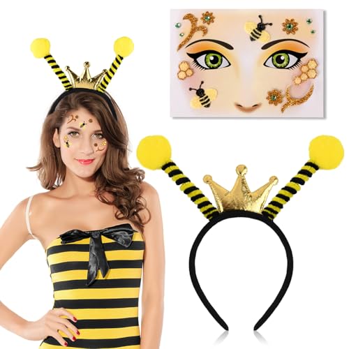 Bienen Kostüm Damen Accessoire, Bienen Haarreif Erwachsene Kinder und Gesicht Tattoo Bienenkostüm Erwachsene Kinder Haarreif Fasching Damen Kostüm Biene Fühler Haarreif Damen Bienen Tattoo Gesicht von Charfia