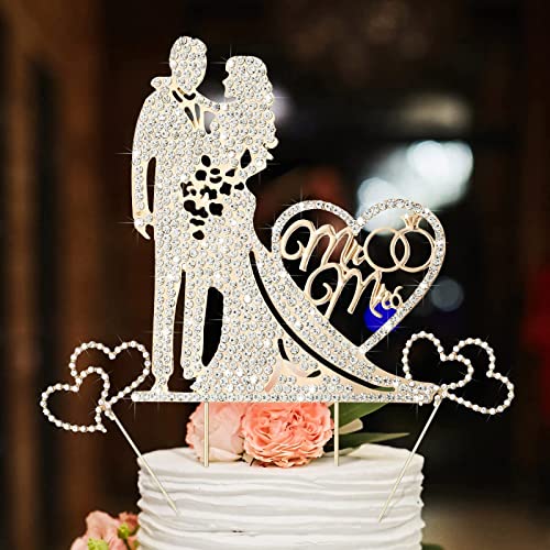 Cake Topper Hochzeit, Topper Hochzeitstorte Wedding Cake Topper mit Strass, Mr & Mrs Deko Hochzeit Tortenfiguren, Hochzeitstorte Hochzeitstorten Topper Deco,Tortenstecker Hochzeit für Verlobung Party von Charfia