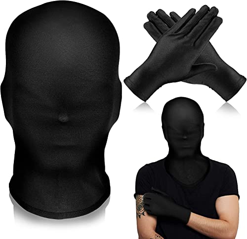 Charfia Schwarze Maske Halloween, Halloween Masken Vollgesichtsmaske Kostüm Unisex Gesichtslose Maske mit Schwarzen Handschuhen, Spandex Halloween Maske Cosplay von Charfia