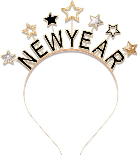 Happy New Year Haarreif, Silvester Haarreif 2025 Silvester Haarschmuck Haarreifen, Silvester Kopfschmuck Erwachsene Silvester Outfit Damen Herren Kinder Haarreif Sterne Silvester Accessoires Geschenke von Charfia