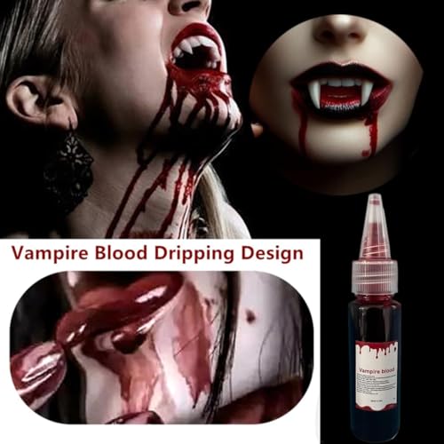 Vampir Zähne, 4 Paar Wiederverwendbar vampirzähne, Essbares künstliches Blut und schwarzer Lippenstift mit Pellets Klebstoff, für Cosplay Party Requisiten Halloween Horror Party Reißzähne (Rosa-1) von Charfia