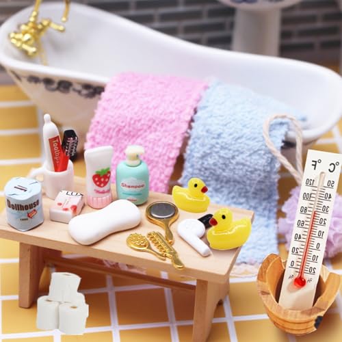 Wichtel Zubehör, 23Pcs Miniatur Wichtelzubehör Bade-Set für Wichtel Set und 1/12 Puppenhaus Zubehör, DIY Wichtel Badeset Badeutensilien mit Mini Zahnpasta Zahnbürste Badeschwamm Ente Klopapier Rollen Wichtel Zubehör, 23Pcs Miniatur Wichtelzubehör Bade-Set für Wichtel Set und 1/12 Puppenhaus Zubehör, DIY Wichtel Badeset Badeutensilien mit Mini Zahnpasta Zahnbürste Badeschwamm Ente Klopapier Rollen von Charfia