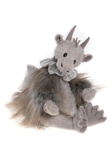 Charlie Bears 2023 | Shadow Night Dragon Teddybär zum Sammeln, Plüsch, handgefertigt, weich, grau, Fantasie, flauschig mit Schleife von Charlie Bears