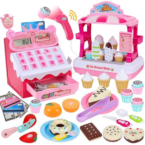 Charmofun Elektronische Kasse Spielzeug mit Eisdiele für Kinder - inkl. 48 Zubehör (15 Eiscreme, 5 Kuchen, 7 Besteck, Spielgeld usw.), Kasse Kaufladen zum Rollenspielen, Spielkasse für Kinder ab 3+ Charmofun Elektronische Kasse Spielzeug mit Eisdiele für Kinder - inkl. 48 Zubehör (15 Eiscreme, 5 Kuchen, 7 Besteck, Spielgeld usw.), Kasse Kaufladen zum Rollenspielen, Spielkasse für Kinder ab 3+ von Charmofun
