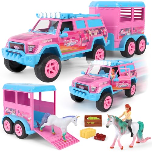 Charmofun Pferdeanhänger Spielzeug, Pferdetransporter mit Sound und Lichtern (inkl. Auto, Figur, 2 Einhörner, 8 Accessoires), Pferdespielzeug für Kinder ab 3 Jahren, Geschenk für Mädchen und Jungen Charmofun Pferdeanhänger Spielzeug, Pferdetransporter mit Sound und Lichtern (inkl. Auto, Figur, 2 Einhörner, 8 Accessoires), Pferdespielzeug für Kinder ab 3 Jahren, Geschenk für Mädchen und Jungen von Charmofun