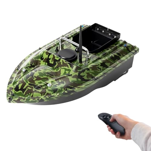 Charocean 500m Ferngesteuert Futterboot Angeln Nachtangeln Fischköder Köderboot mit LED-Navigator-Licht, Fernbedienung Futterboote Bait Boat Ferngesteuertes Köderboot 1.5 KG Beladung (Tarnung) von Charocean