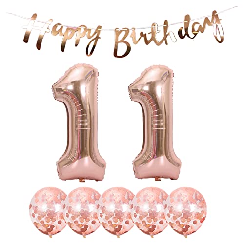 2 Luftballons Zahl 11 Rosegold +5 Konfetti Luftballons+Rosegold banner Folienballon 11.Geburtstags deko Männer frauen 11 Jahr Geburtstags deko Zahlenballon 11 Luftballons 11 Geburtstags Mann frau von Chaungfu